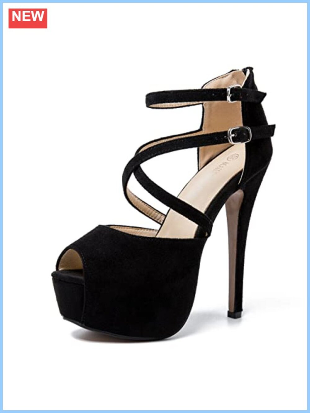 Women's Platform High Heel Sandals Peep Toe Crisscross Strappy Ankle Buckle Zip